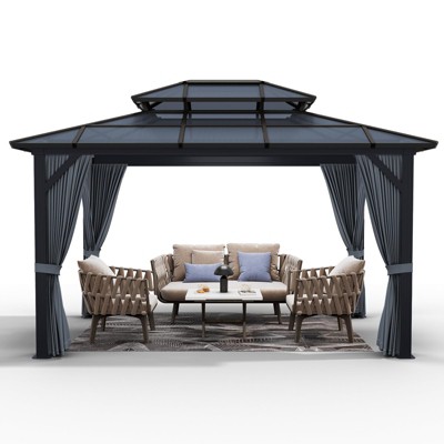 Double Roof Gazebo – PC Canopy with Mosquito Netting, Aluminum Alloy Frame, Anti-UV, Permanent Pavilion for Patio, Backyard, Lawn