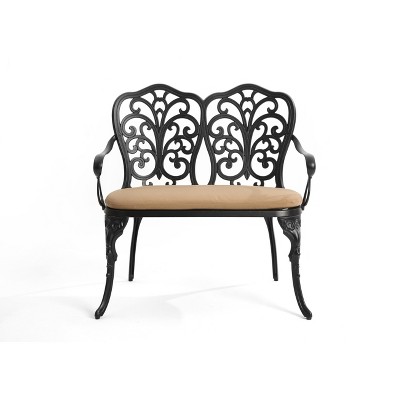 Vynxaria Black Patio Bench with Cushion - 33.80'' W x 22.40'' D x 34.60'' H