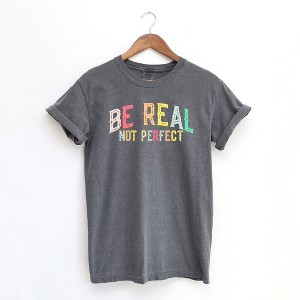 Simply Sage Market Women's Be Real Not Perfect Gold Short Sleeve Garment Dyed Tee - S - Pepper - 1 of 3