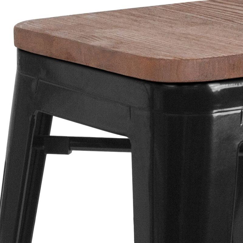 Merrick Lane Backless Metal Dining Stool with Wooden Seat for Indoor Use, 4 of 14