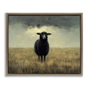 Stupell Industries Black Sheep in Field Floating Frame Canvas Art, Brown, 31" x 25" - 1 of 4