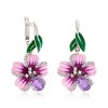 Ross-Simons 1.40 ct. t.w. Amethyst and .28 ct. t.w. White Topaz Flower Drop Earrings With Multicolored Enamel in Sterling Silver - 3 of 4