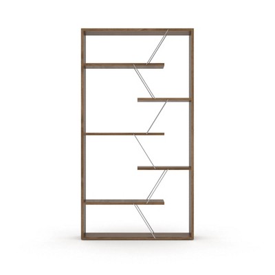 Wood Frame Etagere Open Back 6 Shelves Bookcase Industrial Bookshelf, Bookcases Large Bookshelf Organizer, Walnut/Chrome