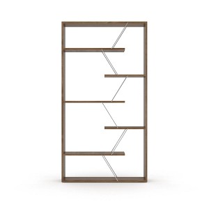 Wood Frame Etagere Open Back 6 Shelves Bookcase Industrial Bookshelf, Bookcases Large Bookshelf Organizer, Walnut/Chrome - 1 of 4