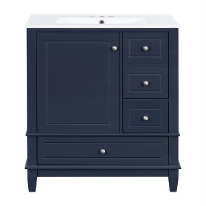 XINGHANZHENXUAN Bathroom Vanity with Sink & 3 Drawers, Soft-Close Solid Wood Cabinet with Ceramic Sink & Ample Storage - 1 of 4