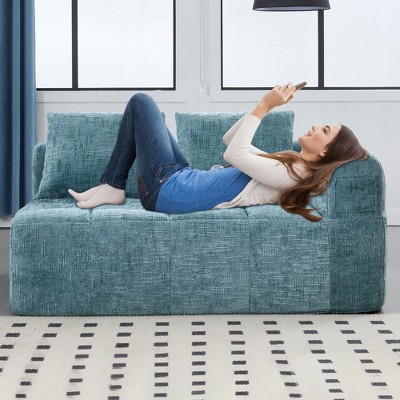 NicBex Modern Chenille Loveseat Sofa with Left Arm & Removable Pillows, Minimalist 2-Seater Sofa for Living Room & Bedroom, Beige