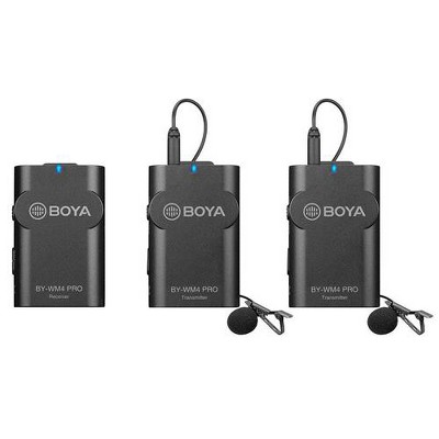  BOYA BY-WM4 PRO K2 Dual-Channel Digital Wireless Microphone System for DSLRs and Smartphones, Includes 2x Transmitter, 1x Receiver & Lavalier Mic 