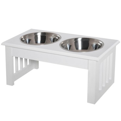White Elevated Dog Feeding Station with Stainless Steel Bowls