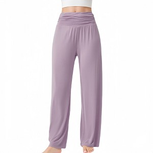 Anna-Kaci Active Women's Wide Leg Lounge Pants with Fold Over Waistband and Adjustable Drawstring Hem - 1 of 4
