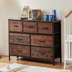 MAYEERTY 7-Drawer Fabric Storage Tower, Versatile Organizer with Wood Top for Bedroom, Living Room, Rustic - 1 of 4