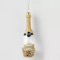 5.6" Glass Champagne Bottle with Gold Beads Christmas Tree Ornament - Wondershop™