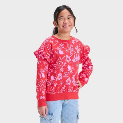 Kids' Lunar New Year Sweatshirt - Red Floral L