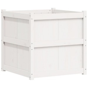 vidaXL Garden Planter Outdoor Flower Box - White Square Pine Wood for Terrace Patio, 27.6"x27.6"x27.6" - 1 of 4