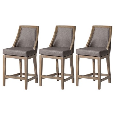 Maven Lane Vienna Rotating High Back Kitchen Stool with Vegan Leather Seat, Set of 3