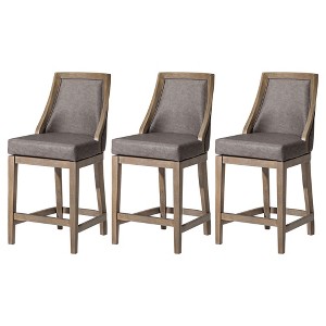 Maven Lane Vienna Rotating High Back Kitchen Stool with Vegan Leather Seat, Set of 3 - 1 of 4