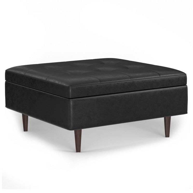 WyndenHall Blanchette Mid Century Large Square Coffee Table Storage Ottoman Distressed Black, 2 of 10