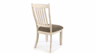 Antique White Linen Upholstered Side Chair with Weathered Oak Accents