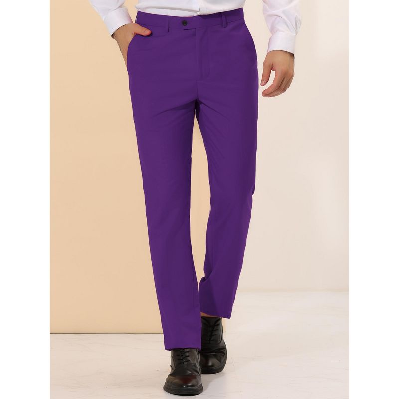 Lars Amadeus Men's Regular Fit Flat Front Chino Business Wedding Suit Pants, 2 of 7