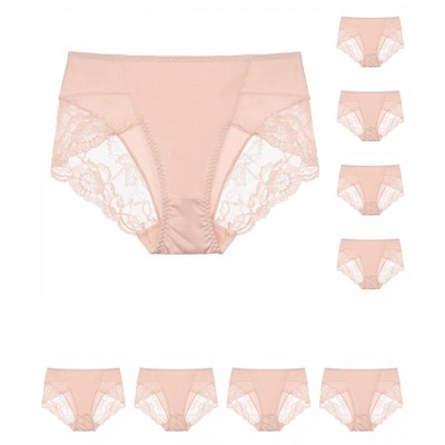 INSPIRE CHIC Women's Mid-Rise Solid Lace Trim Invisible Briefs 9 Packs