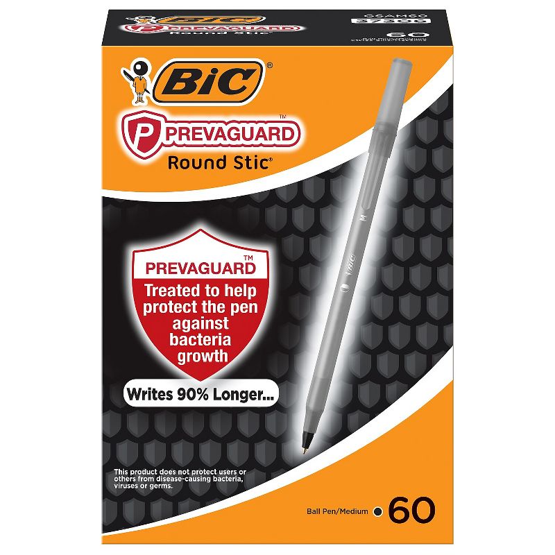 BIC PrevaGuard Round Stic Ballpoint Pen Medium Point Black Ink 60/Pack (GSAM60-BLK), 1 of 6