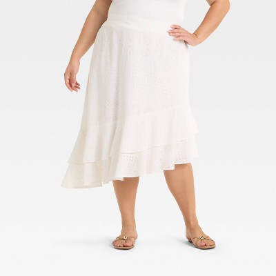 Women's High-Rise Midi Asymmetrical Skirt - Ava & Viv™ White