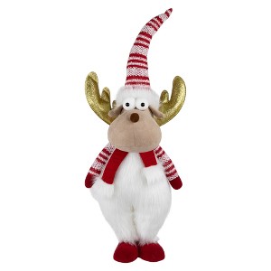 Northlight Standing Plush Moose Christmas Figure with Glitter Antlers - 25" - White and Red - 1 of 4