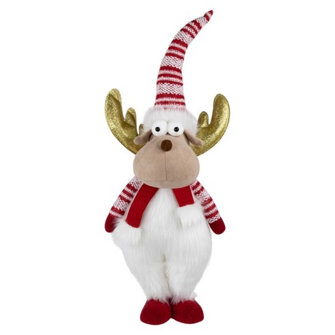 Northlight Standing Plush Moose Christmas Figure with Glitter Antlers - 25" - White and Red - image 1 of 4