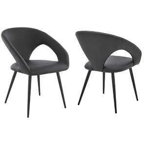 Armen Living Set of 2 Elin Faux Leather and Black Metal Dining Chairs Gray: Curved Back, Foam-Filled, Armless Design - 1 of 4