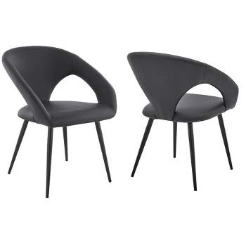 Set of 2 Elin Faux Leather and Black Metal Dining Chairs Gray - Armen Living