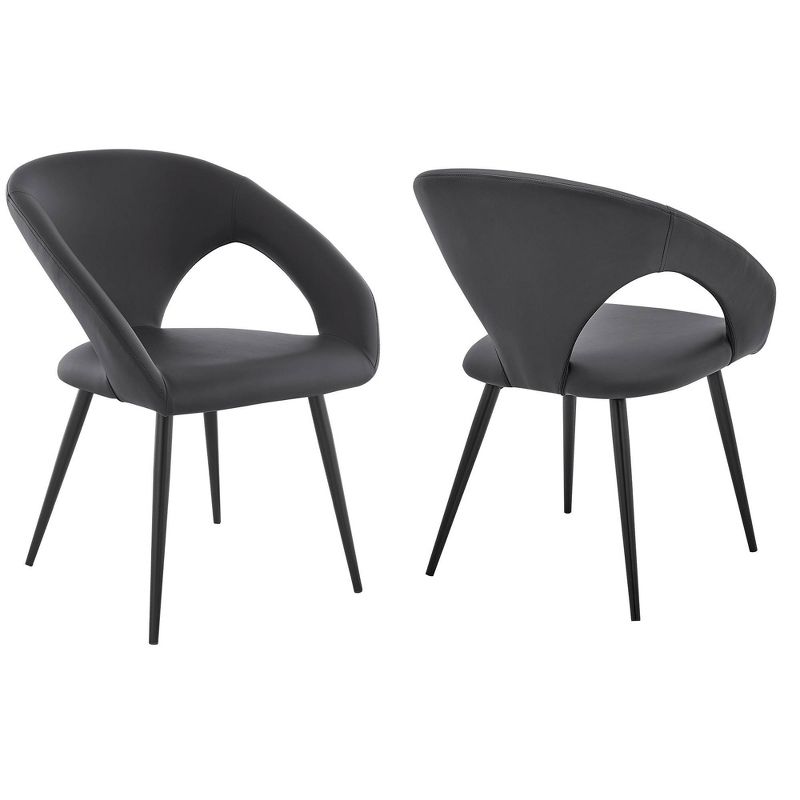 Set of 2 Elin Faux Leather and Black Metal Dining Chairs Gray - Armen Living, 1 of 9