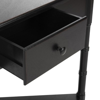 Bamboo-Inspired Triangular Pine Wood Corner Console with Drawer - Black