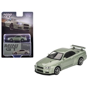 Nissan Skyline GT-R (R34) V-Spec II Nur RHD (Right Hand Drive) Millenium Jade Metallic Ltd Ed 1/64 Diecast Model Car by Mini GT - 1 of 4