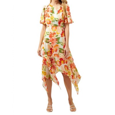 Women's Kailua Floral Aerin Asymmetrical Flutter Midi Dress - SUGARLIPS