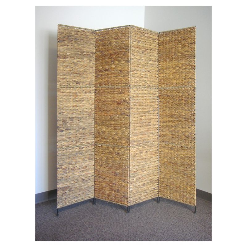 Screen Brown - Proman Products, Jakarta Folding Screen, 4-Panel Water Hyacinth Room Divider, Tropical Decor, Metal Frame, Fully Assembled, 3 of 12