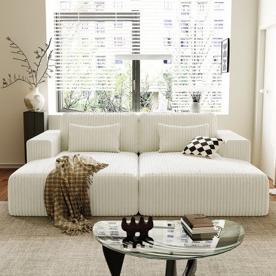 Double Sofa Bed with Fabric and Pocket Spring Support,Convertible Polyester Lounger with Split Design for Living Room Guest Space-Cuddlewood