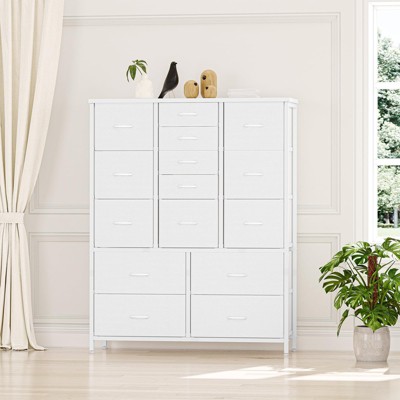 15-Drawer Dresser for Bedroom, Tall Chest Storage Organizer with Fabric Bins, Metal Frame & Wood Top, Hallway, Entryway