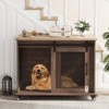 37" Dog Crate with Sliding Barn Door - Flip Top Wooden Kennel End Table on Wheels, Movable Divider Indoor Cage for Medium Dogs, Brown - 4 of 4
