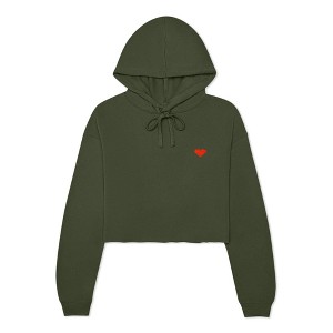 Dalix Pixel Heart Embroidered Fleece Cropped Hoodie Cold Fall Winter Women - 1 of 4