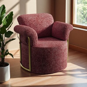 360-degree Swivel Barrel Fabric Accent Chair with Gold Metal Legs - 1 of 4