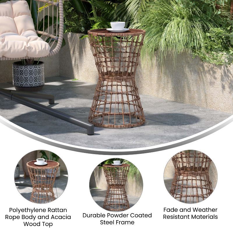 Flash Furniture Devon Indoor/Outdoor Natural Finish Rattan Rope Table with Acacia Wood Top, Fade and Weather Resistant, 6 of 11