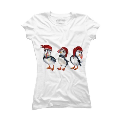 Junior's Design By Humans Christmas Puffins By msmart T-Shirt