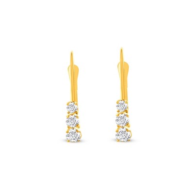 Pompeii3 1/4Ct TW Three Stone Diamond Leverback Hoops Women's Earrings 14k Gold 1/2" Tall