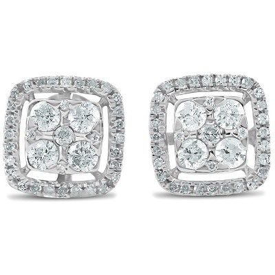 Pompeii3 1/2 CT Diamond Cushion Halo Studs Womens Earrings 10k White Gold