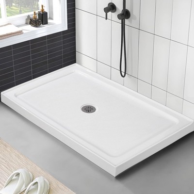 Garvee Shower Base with Stainless Steel Drain, Shower Pan ＆ Tray with Non-Slip Texture, Center Drain