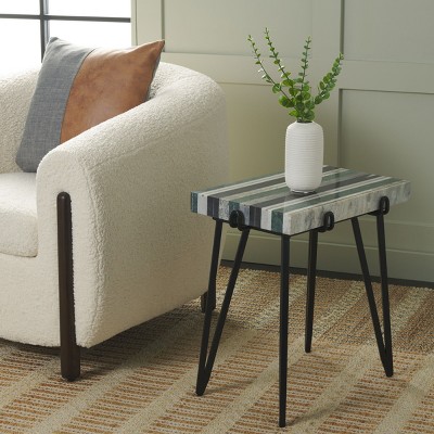 Marlin 21" Multi Marble and Black Metal Side Table