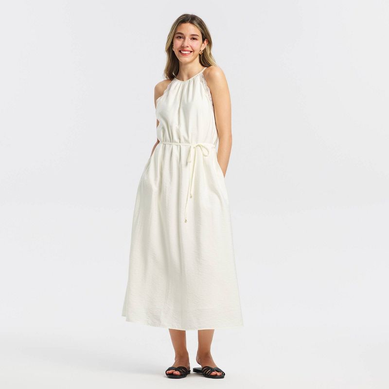 Women's Lace Trim Midi A-Line Dress - A New Day™ Cream XS