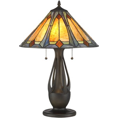 Robert Louis Tiffany Traditional Mission Accent Table Lamp 23" High Deep Metallic Stained Art Glass Shade for Living Room Bedroom Family