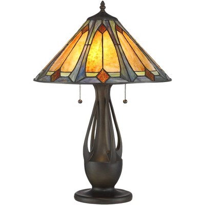 Robert Louis Tiffany Traditional Mission Accent Table Lamp Deep Metallic Stained Art Glass Shade for Living Room Bedroom Family