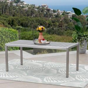 PAGED Rustic Outdoor Dining Table Sandblast Finish Acacia Wood Outdoor Table with Metal Finish Frame for Patio, Lawn, Courtyard - 1 of 4