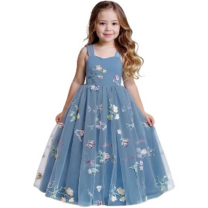 2Bunnies Girls' 12M-14Y Floral Garden Embroidered Tulle Strap Flower Girl Dress Maxi - 1 of 4